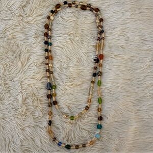 Multi color wood and glass Beaded Necklace